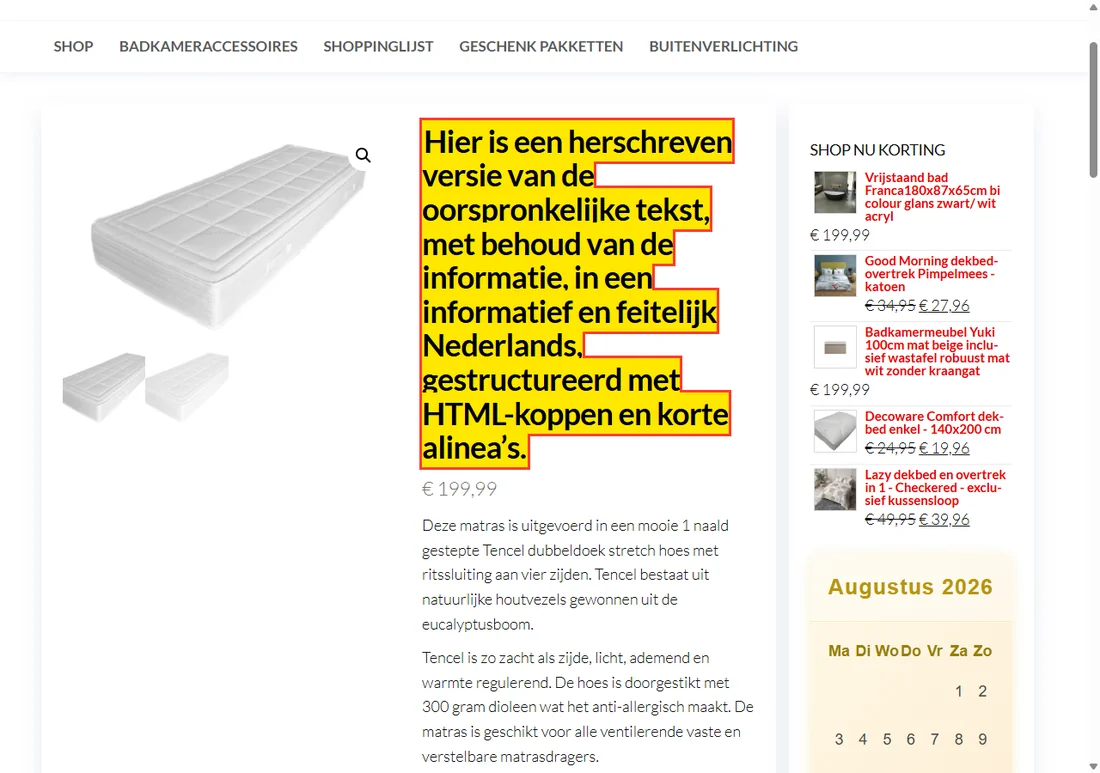Een webshop waar de complete ChatGPT-respons de product-URL én de titel werd.