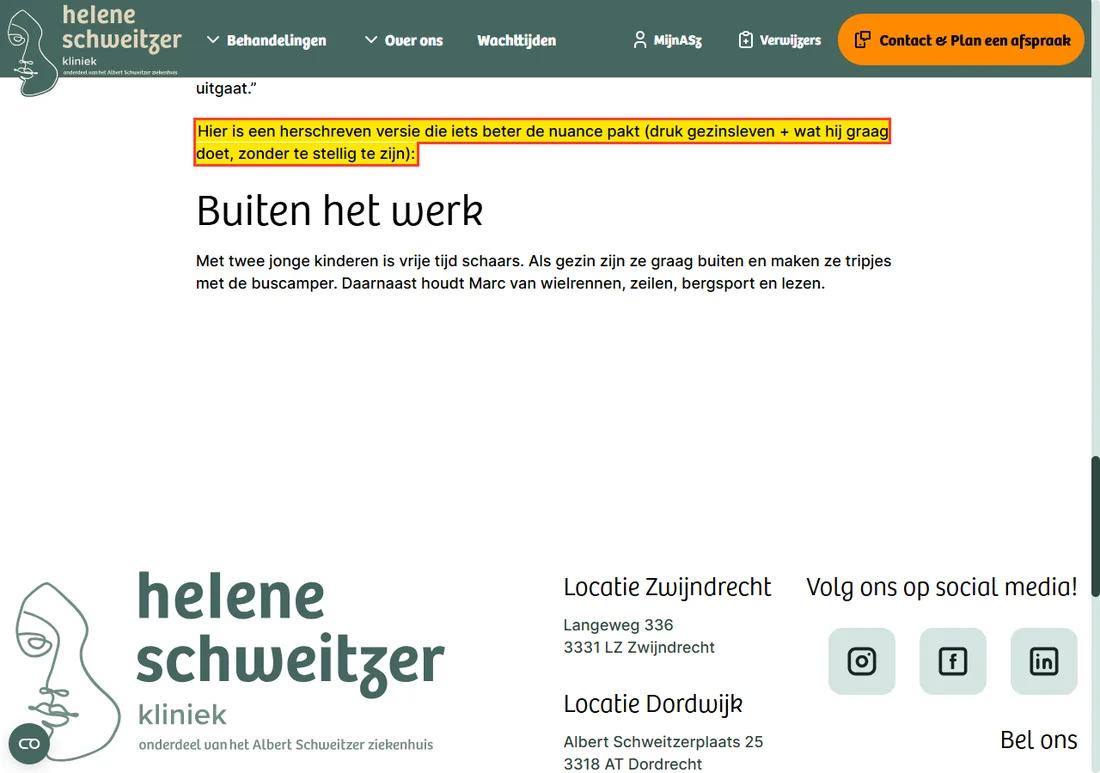 Een nieuwsbericht op de site van een ziekenhuis.